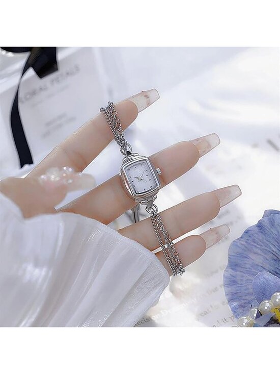 Women\'s Silver Dainty Rectangle Ultra Thin Waterproof Quartz Bracelet Wristwatch main image 4